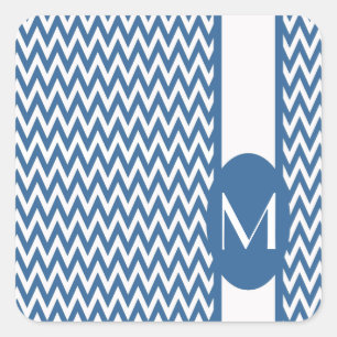 Sticker Carré Azure Elegant Chevron Design avec monogramme