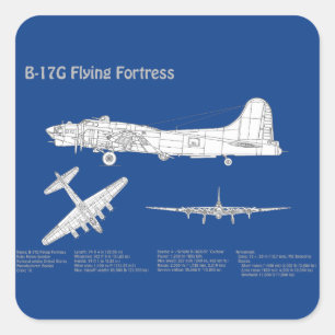 Sticker Carré B-17 Forteresse Volante - Plan de plan d'avion ABD
