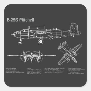 Sticker Carré B-25B Mitchell Doolittle - Plan directeur de l'avi