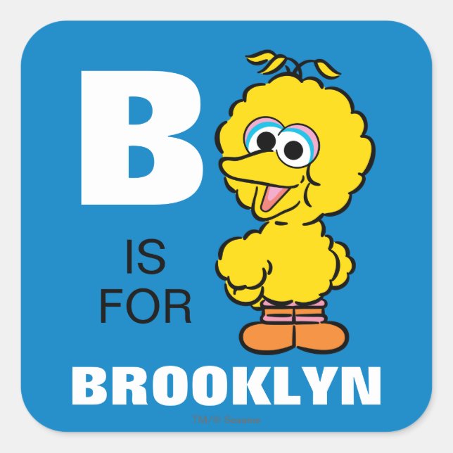 Sticker Carré B est pour Big Bird | Ajouter Votre Nom (Devant)