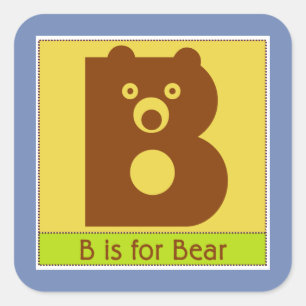 Sticker Carré B est pour l'animal d'ours Alphabet pour enfants