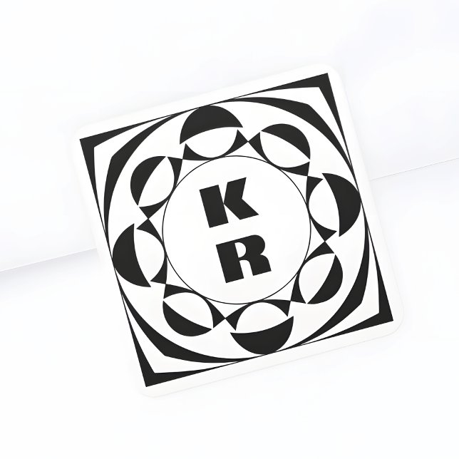 Sticker Carré B/W Bold Monogram Geometric Vertical Initials (Créateur téléchargé)