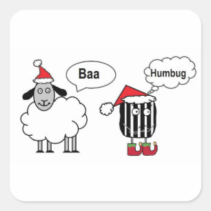 Sticker Carré Baa Humbug Drôle Caricature en mouton de Noël