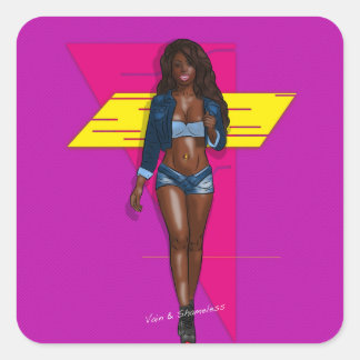 Sticker Carré Babe au jean bleu