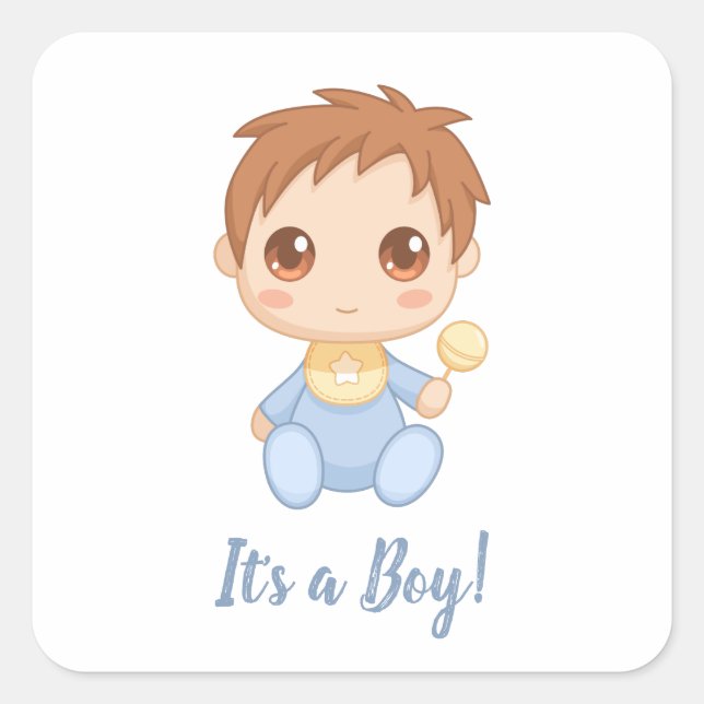 Sticker Carré Baby Boy Blue Jumpsuit Texte personnalisé (Devant)