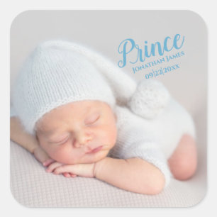 Sticker Carré Baby Boy Blue Script photo Birth Keepsaké
