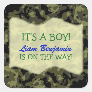 Sticker Carré Baby Boy - Camo Baby shower à thème