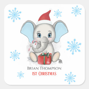 Sticker Carré Baby Boy First Christmas Jote Elephant Holidays