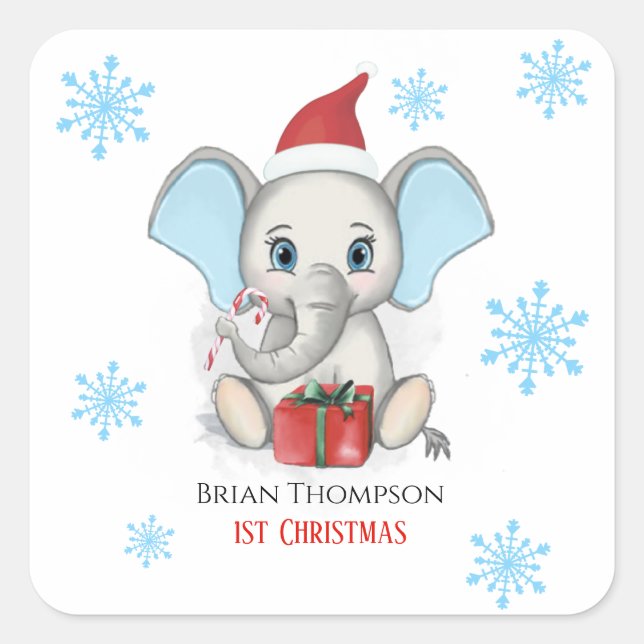 Sticker Carré Baby Boy First Christmas Jote Elephant Holidays (Devant)