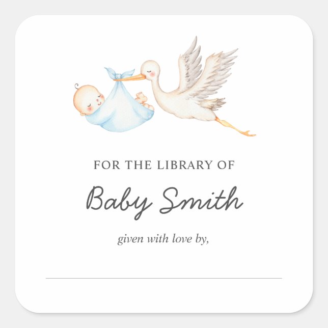 Sticker Carré Baby Boy Stork Showplate (Devant)