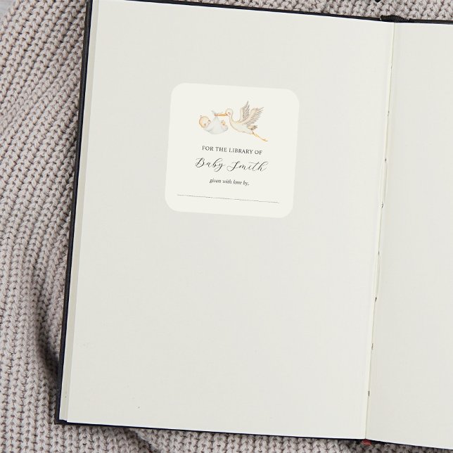 Sticker Carré Baby Boy Stork Showplate (Créateur téléchargé)