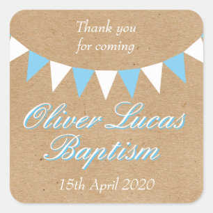 Sticker Carré Baby Bunting Baptême Bleu Baptême Christening Favo