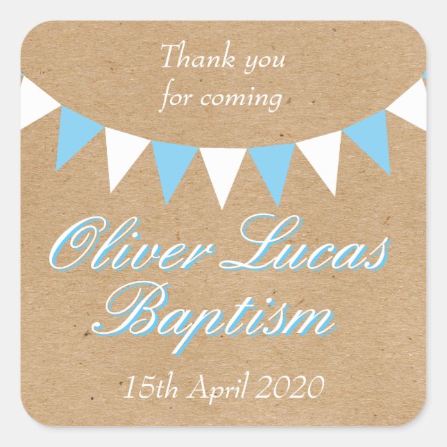 Sticker Carré Baby Bunting Baptême Bleu Baptême Christening Favo (Devant)