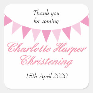 Sticker Carré Baby Bunting Pink Baptême Christening Favoriser