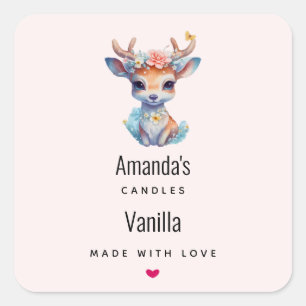 Sticker Carré Baby Deer avec Antlers et Fleurs Bougies Business
