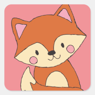 Sticker Carré Baby Fox Dessin mignon Fox Art Baby Fox Design