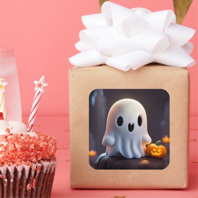 Sticker Carré Baby Ghost Déplaisant mignon caractère Halloween (Fête)