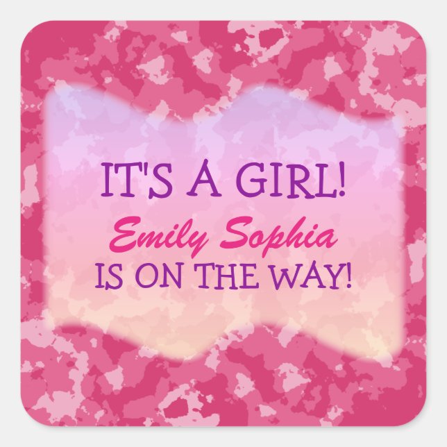 Sticker Carré Baby Girl - Camo rose Baby shower à thème (Devant)
