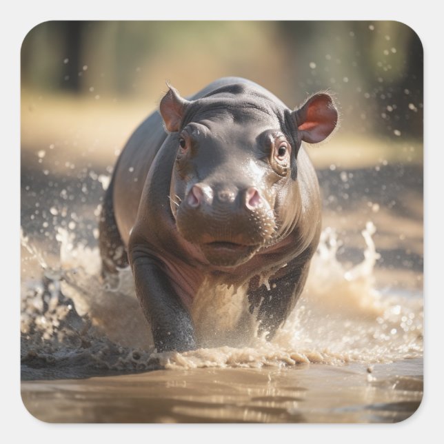 Sticker Carré Baby Hippo (Devant)