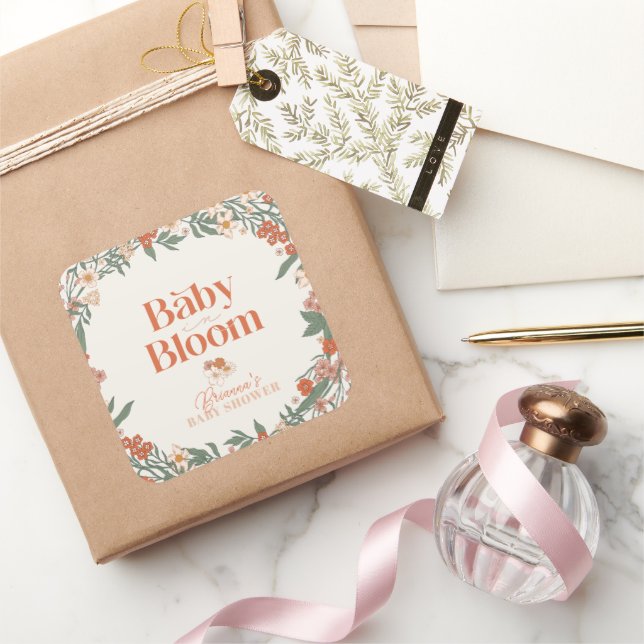 Sticker Carré Baby in Bloom Boho Fleur sauvage Baby shower fille (Cadeaux)