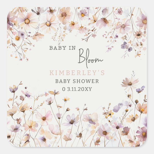 Sticker Carré Baby in Bloom Fleurs sauvages Baby shower bébé fil (Devant)