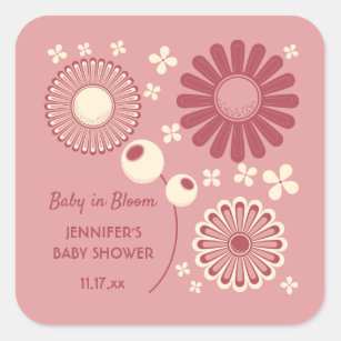 Sticker Carré Baby in Bloom Girl Baby shower Floral Favor
