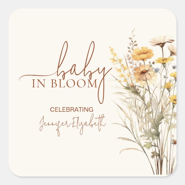 Sticker Carré Baby in Bloom Wildflower Baby Shower (Devant)