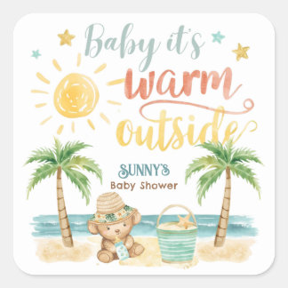 Sticker Carré Baby It's Warm Outside Tropical Beach Baby Shower