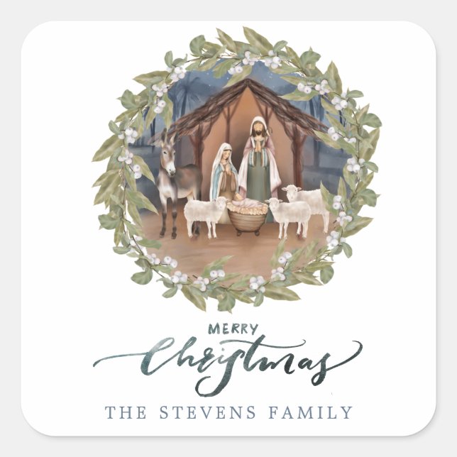 Sticker Carré Baby Jesus in the Manger Nativity (Devant)