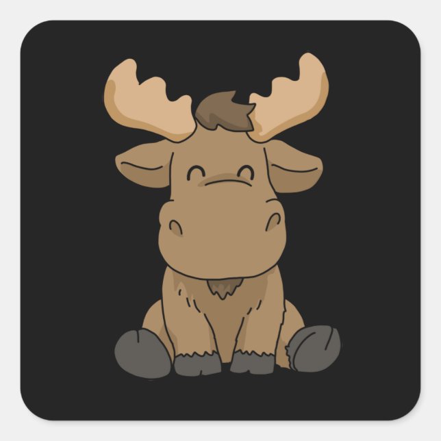 Sticker Carré Baby Moose Cadeaux Femmes Moose Cadeaux Hommes Moo (Devant)