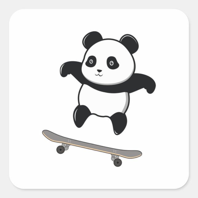 Sticker Carré Baby Panda Skateboard (Devant)