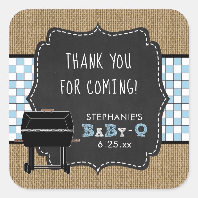 Sticker Carré Baby Q baby shower merci pour l'autocollant BLUE (Devant)
