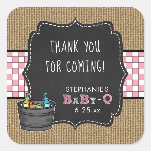 Sticker Carré Baby Q baby shower merci pour l'autocollant PINK (Devant)