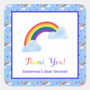 Sticker Carré Baby shower à arête arc-en-ciel brillant