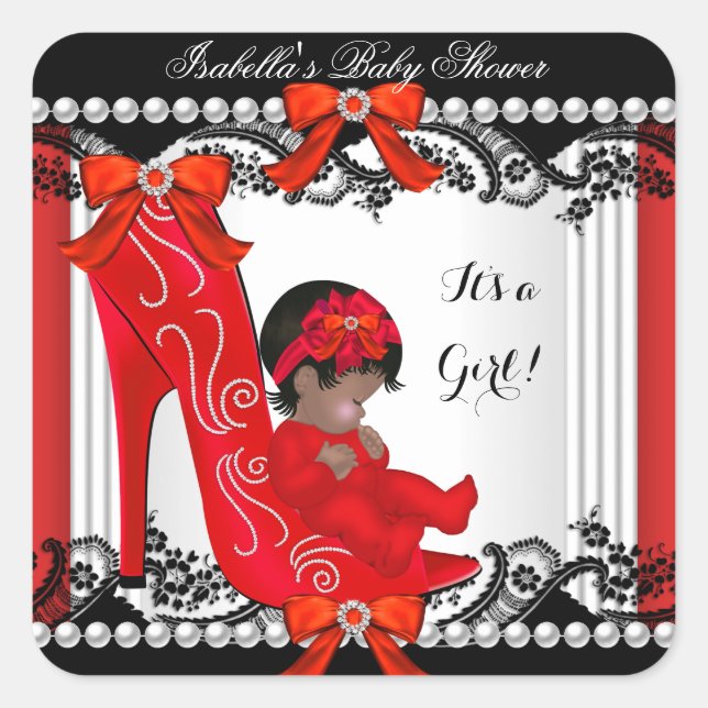 Sticker Carré Baby shower afro-américain fille Chaussure rouge (Devant)