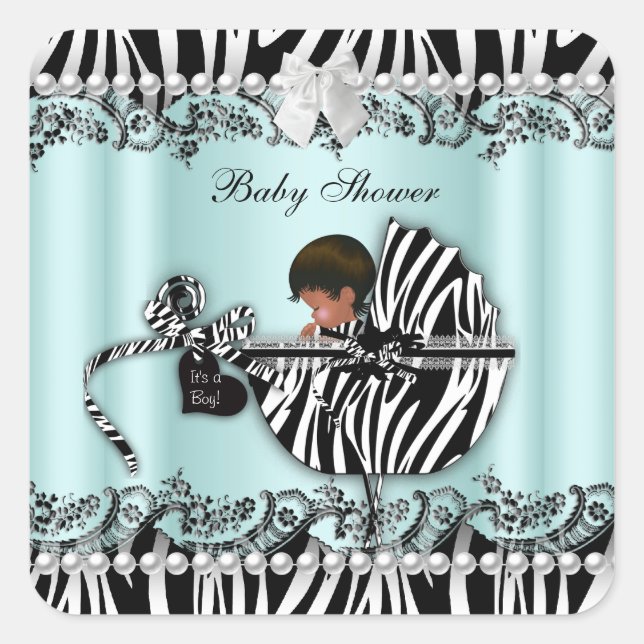 Sticker Carré Baby shower afro-américain Zebra garçon ou fille (Devant)