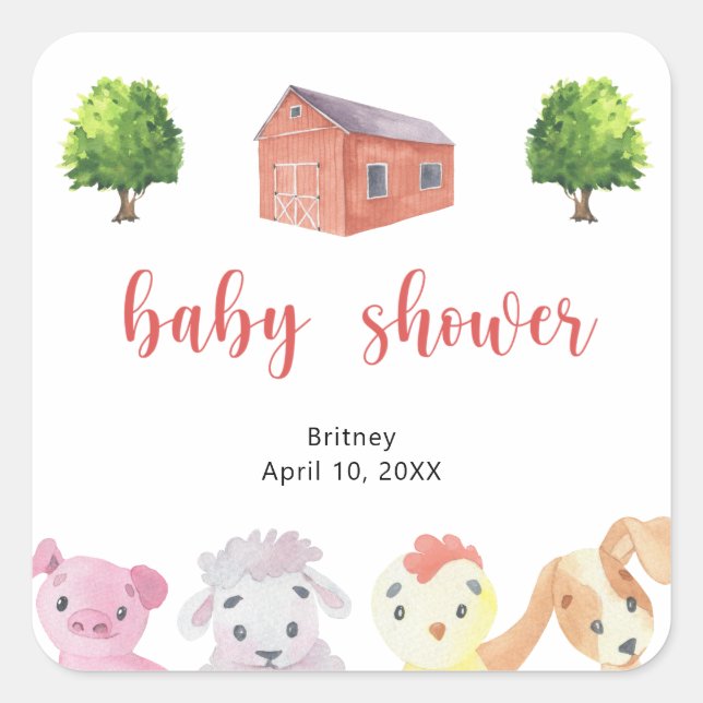 Sticker Carré Baby shower agricole - baby shower (Devant)