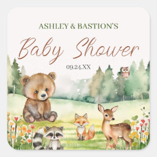 Sticker Carré Baby shower animal blanc neutre mignon