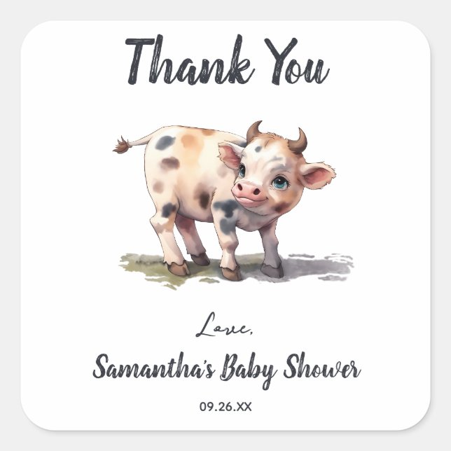 Sticker Carré Baby shower animal de ferme de la vache Sainte Mer (Devant)