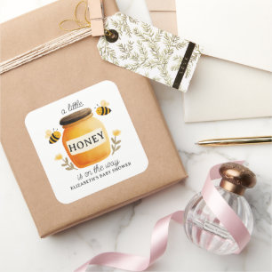Sticker Carré Baby Shower Aquarelle miel et abeilles 