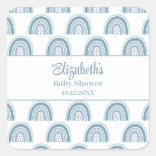 Sticker Carré Baby shower arc-en-ciel bleu Boho