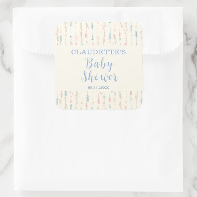 Sticker Carré Baby shower Arrow Tribal Boho Pastel (Sac)