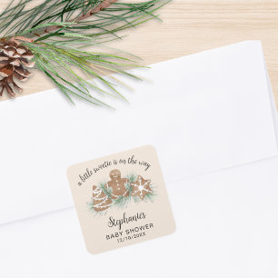 Sticker Carré Baby Shower au Petit Biscuit de Noël en Pain d'Épi