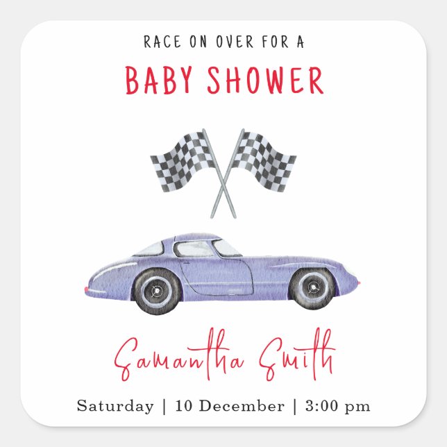 Sticker Carré Baby shower automobile (Devant)
