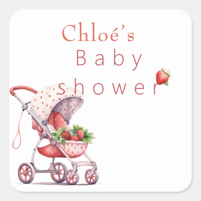 Sticker Carré Baby shower aux fraises (Devant)