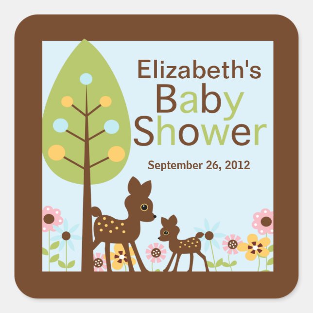 Sticker Carré Baby shower bébé cerf garçon Invitation (Devant)