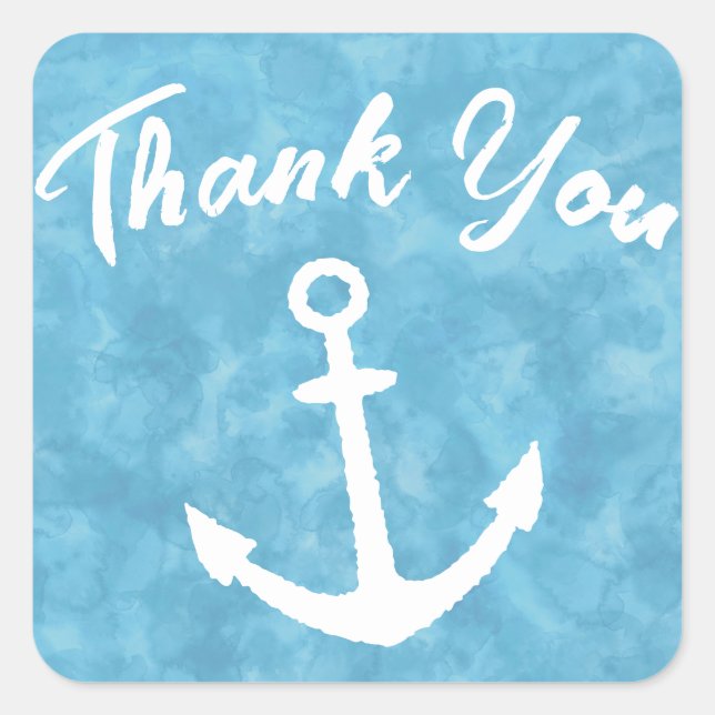 Sticker Carré Baby shower bleu Ancre nautique (Devant)