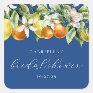 Sticker Carré Baby Shower Bleu Bohème Citron Orange