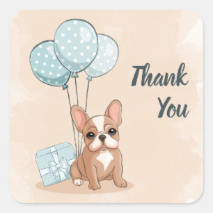Sticker Carré Baby shower Bleu Chien Chien Chien Mur Français