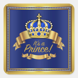 Sticker Carré Baby Shower Bleu Royal Or Prince